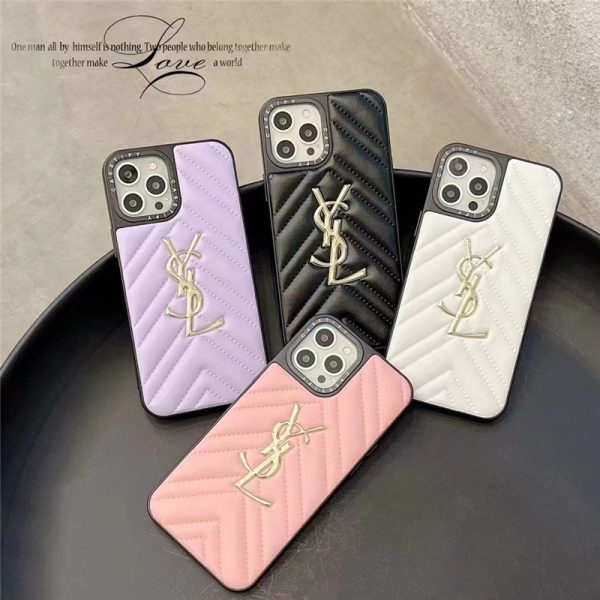 サン ローラン iphone16/16promax/15/15pro ケース 革 ysl iphone14ケース ピンク casetify アイフォンケース13/12pro お揃い iphone ケース キルティング - Image 2