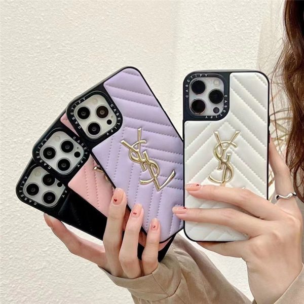 サン ローラン iphone16/16promax/15/15pro ケース 革 ysl iphone14ケース ピンク casetify アイフォンケース13/12pro お揃い iphone ケース キルティング - Image 9