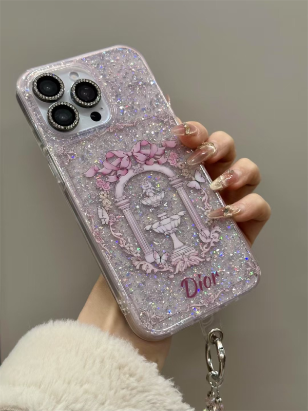 ディオール スマホケース iphone16/16pro max ケース dior 母の日 2025 人気 ブランド 女子 iphone15/15プロ ケース キラキラ iphone14/13 ケース グリッター ビーズ ストラップ 付き - 画像 (3)