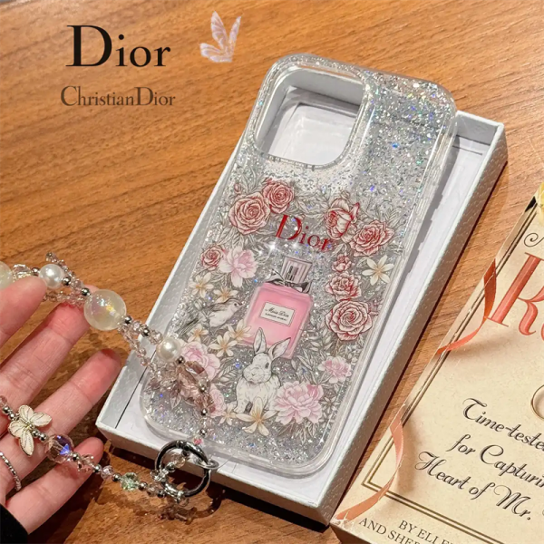 ディオール スマホケース iphone16/16pro max ケース dior 母の日 2025 人気 ブランド 女子 iphone15/15プロ ケース キラキラ iphone14/13 ケース グリッター ビーズ ストラップ 付き